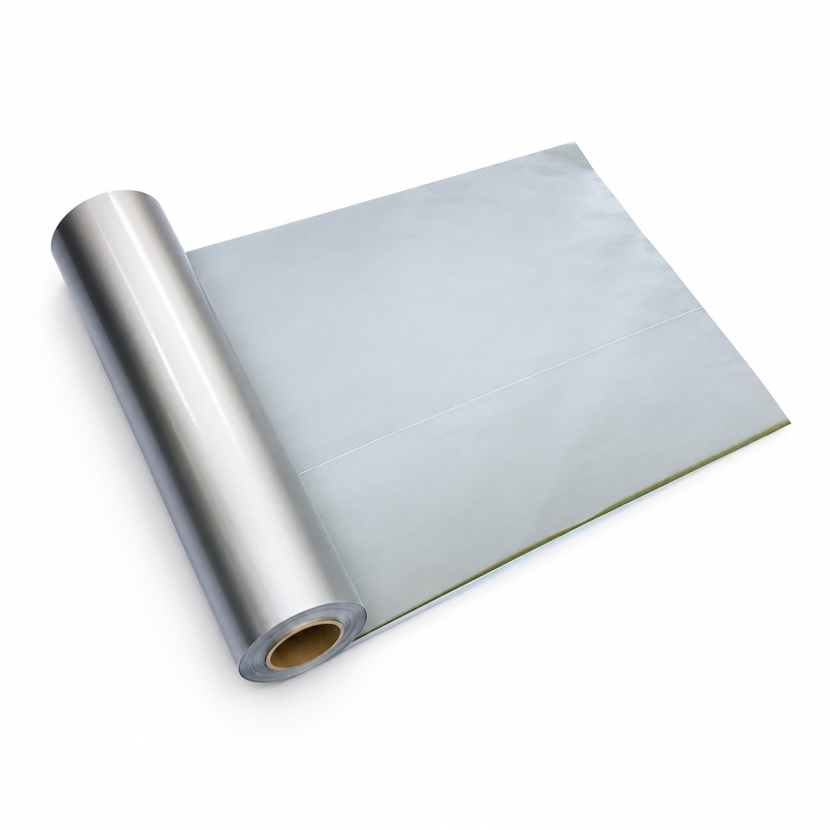 A full 1.2 metre wide roll of ACC Weathering Membrane, with a section unrolled to show the silver surface